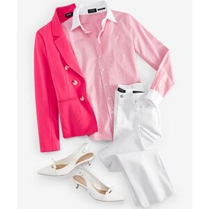 Jones New York Pink and White Striped Button-Down 💯 Cotton Shirt